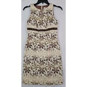 CMV Carmen Marc Valvo ~Woman Size 6~ Beige/Brown Floral Embroidered Sheath Dress